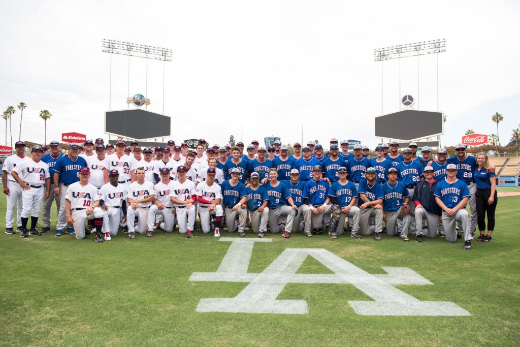 Teams on Dodgers field
